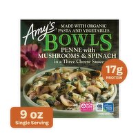 Amy's Penne Bowls with Mushrooms & Spinach in a Three Cheese Sauce, 9.0 oz
