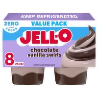 Jell-O Zero Sugar Chocolate Vanilla Swirls Reduced Calorie Pudding Snacks Value Pack, 8 count, 29 oz