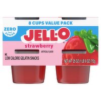 Jell-O Zero Sugar Strawberry Low Calorie Gelatin Snacks Value Pack, 8 count, 25 oz