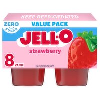 Jell-O Zero Sugar Strawberry Low Calorie Gelatin Snacks Value Pack, 8 count, 25 oz