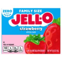 Jell-O Zero Sugar Strawberry Low Calorie Gelatin Dessert Family Size, 0.6 oz