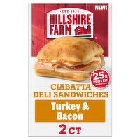 Hillshire Farm Turkey & Bacon Ciabatta Deli Sandwiches with Chipotle Aioli, 5.37 oz, 2 count, 10.74 Ounce