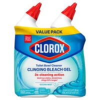 Clorox Ocean Mist Toilet Bowl Cleaner Clinging Bleach Gel Value Pack, 24 fl oz, 2 count, 48 Ounce
