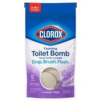 Clorox Foaming Toilet Bomb Lavender Clean Toilet Bowl Cleaner Tablets, 30 g, 5 count, 5 Each