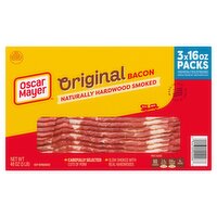 Oscar Mayer Naturally Hardwood Smoked Original Bacon, 16 oz, 3 count, 48 Ounce