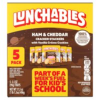 Lunchables Ham and Cheddar Cracker Stackers with Vanilla Crème Cookies, 3.5 oz, 5 count