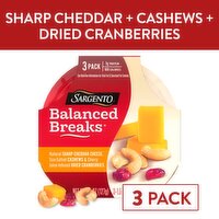 Sargento Balanced Breaks Sharp Cheddar Cheese, Cashews & Dried Cranberries Snacks, 1.5 oz, 3 Count