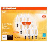 Sylvania LED 60W Soft White Glass Filament B10 Bulbs, 12 count