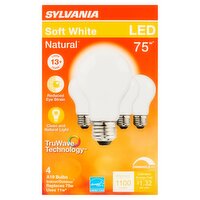 Sylvania Natural LED 75W Soft White A19 Bulbs, 4 count, 4 Each