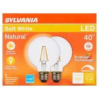 Sylvania Natural LED 40W Soft White G25 Clear Bulbs, 2 count