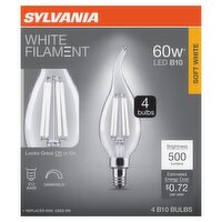 Sylvania White Filament Soft White 60W LED B10 Bulbs, 4 count