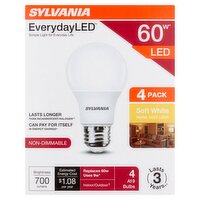 Sylvania Everyday LED 60W A19 Soft White Bulbs, 4 count, 4 Each