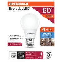 Sylvania EverydayLED 60W LED Daylight Non-Dimmable A19 Bulbs, 4 count