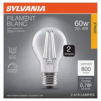Sylvania White Filament Soft White 60W LED A19 Bulbs, 2 count