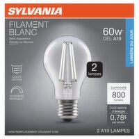Sylvania White Filament Daylight 60W LED A19 Bulbs, 2 count