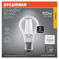 Sylvania White Filament Soft White 100W LED A19 Bulbs, 2 count