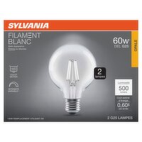 Sylvania White Filament Soft White 60W LED G25 Bulbs, 2 count