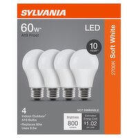 Sylvania Soft White LED 60W A19 Frost Bulbs, 4 count