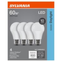 Sylvania Daylight LED 60W A19 Frost Bulbs, 4 count