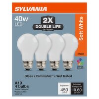 Sylvania Soft White LED 40W A19 Bulbs, 4 count, 4 Each