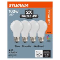 Sylvania Soft White LED 100W A19 Bulbs, 4 count