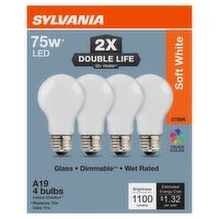Sylvania Soft White 75W LED A19 Bulbs, 4 count