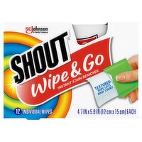 Shout Wipe & Go Instant Stain Remover Wipes, 12 count, 12 Each