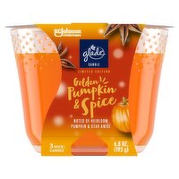 Glade 3 Wick Scented Candle, Golden Pumpkin & Spice, Fragrance Infused with Essential Oils, 6.8 oz