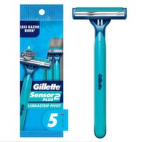Gillette Sensor2 Pivoting Head Men's Disposable Shaving Razors with Lubrastrip, 5 Count, 5 Each