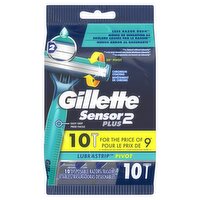 Gillette Sensor2 Plus Pivoting Head Men's Disposable Razors, 10 Count