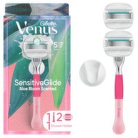 Venus SensitiveGlide Women's Razor Handle, 2 Aloe Bloom Scented Blade Refills