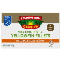 Genova Natural Smoke Flavor Yellowfin Fillets Premium Tuna in Olive Oil, 4.4 oz