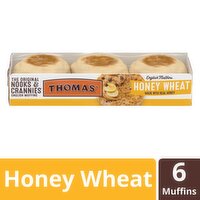 Thomas' Nooks & Crannies The Original Honey Wheat English Muffins, 6 count, 12 oz