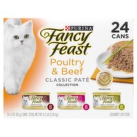 Purina Fancy Feast Poultry & Beef Classic Paté Collection Gourmet Cat Food, 3 oz, 24 count