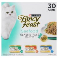 Purina Fancy Feast Seafood Classic Paté Collection Gourmet Cat Food, 3 oz, 30 Count