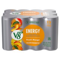 V8 Plus Peach Mango Energy Beverage, 8 fl oz, 12 count