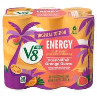 V8 Plus Passionfruit Orange Guava Energy Drink Tropical Edition, 8 fl oz, 6 count, 48 Fluid ounce