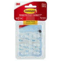 Command™ Clear Mini Hooks, Clear, 18 Hooks, 24 Strips/Pack, 18 Each