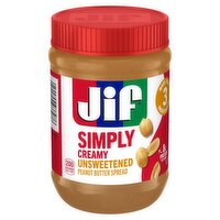Jif Simply Creamy Unsweetened Peanut Butter Spread, 15 oz