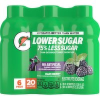 Gatorade Lower Sugar Electrolyte Beverage Rain Berry 20 Fl Oz, 6 Count