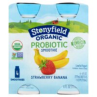 Stonyfield Organic Probiotic Strawberry Banana Smoothie Lowfat Yogurt, 6 fl oz, 4 count, 1.5 Pint