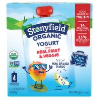 Stonyfield® Organic Kids Pear Spinach Mango Whole Milk Yogurt Pouches, 4 Ct, 99 Gram