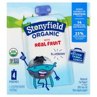 Stonyfield Organic with Real Fruit Blueberry Reduced Fat Yogurt, 3.5 oz, 4 count, 14 Ounce