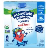 Stonyfield Organic Kids Strawberry Lowfat Yogurt Pouches, 4 Ct, 14 Ounce