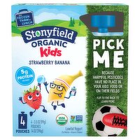 Stonyfield Organic Kids Strawberry Banana Lowfat Yogurt Pouches, 4 Ct, 14 Ounce