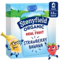 Stonyfield Organic Kids Strawberry Banana Lowfat Yogurt Pouches, 4 Ct