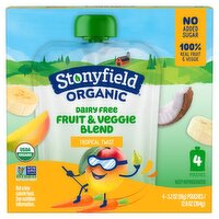 Stonyfield Organic Tropical Twist Dairy Free Fruit & Veggie Blend, 3.2 oz, 4 count