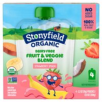 Stonyfield Organic Strawbanana Smash Dairy Free Fruit & Veggie Blend, 3.2 oz, 4 count