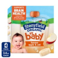 Stonyfield Organic YoBaby Banana, Apple & Oat Whole Milk Yogurt, 6+ months, 3.4 oz, 4 count