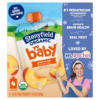 Stonyfield Organic YoBaby Whole Milk Baby Yogurt Pouches, Peach & Oat, 4 Ct